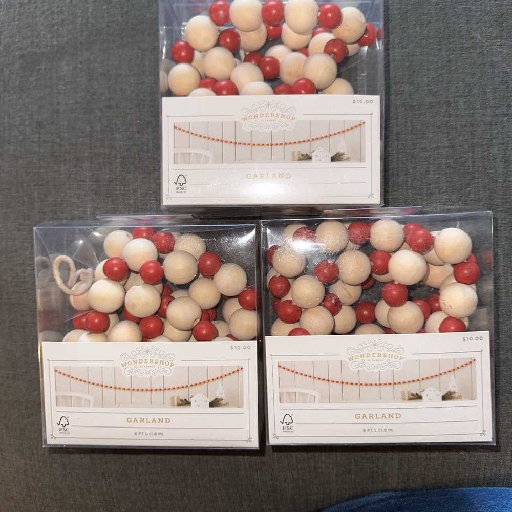Wooden Bead Garland with Red Accents